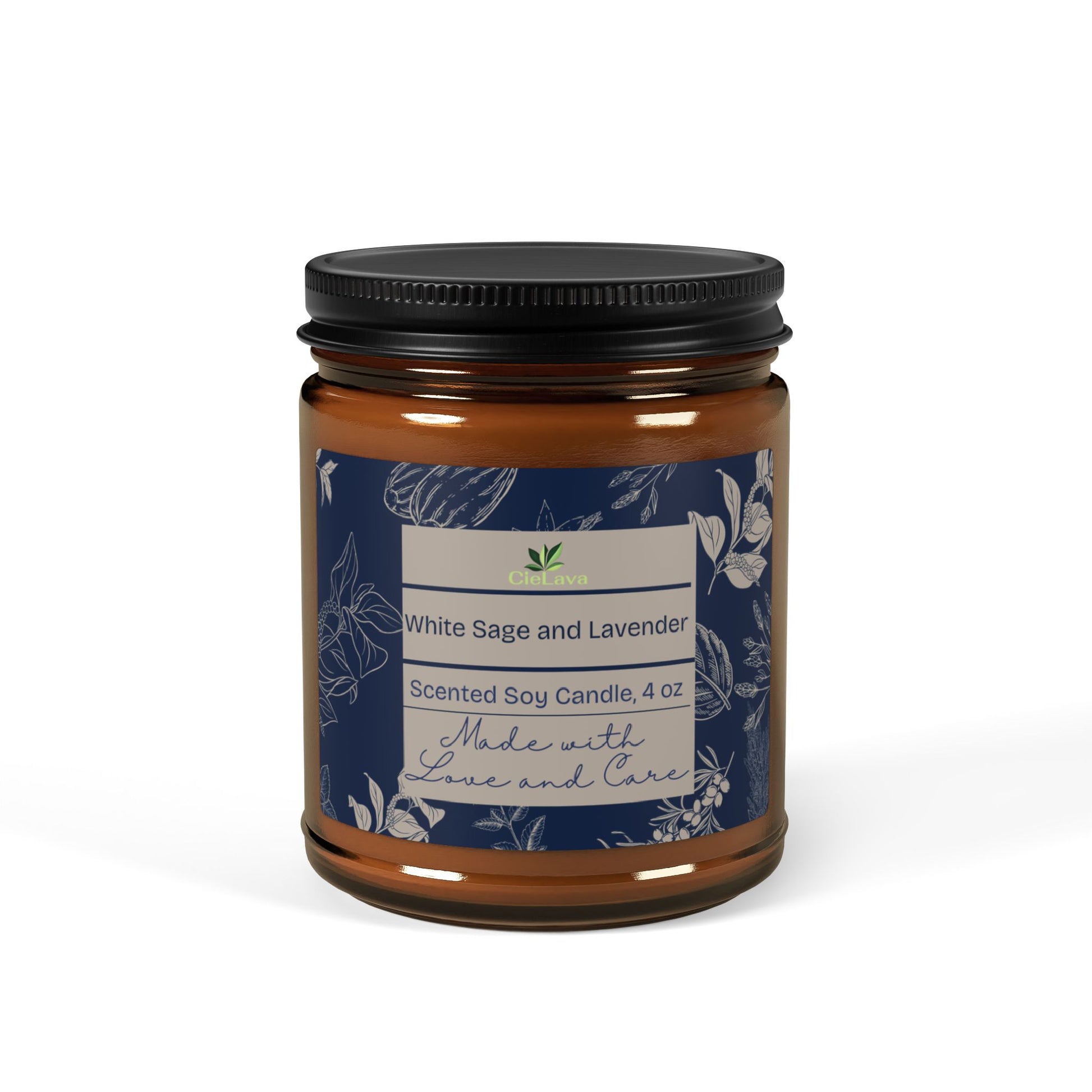 Relaxing Sage & Lavender Soy Candle - Multi-Size Amber Jar - CieLava
