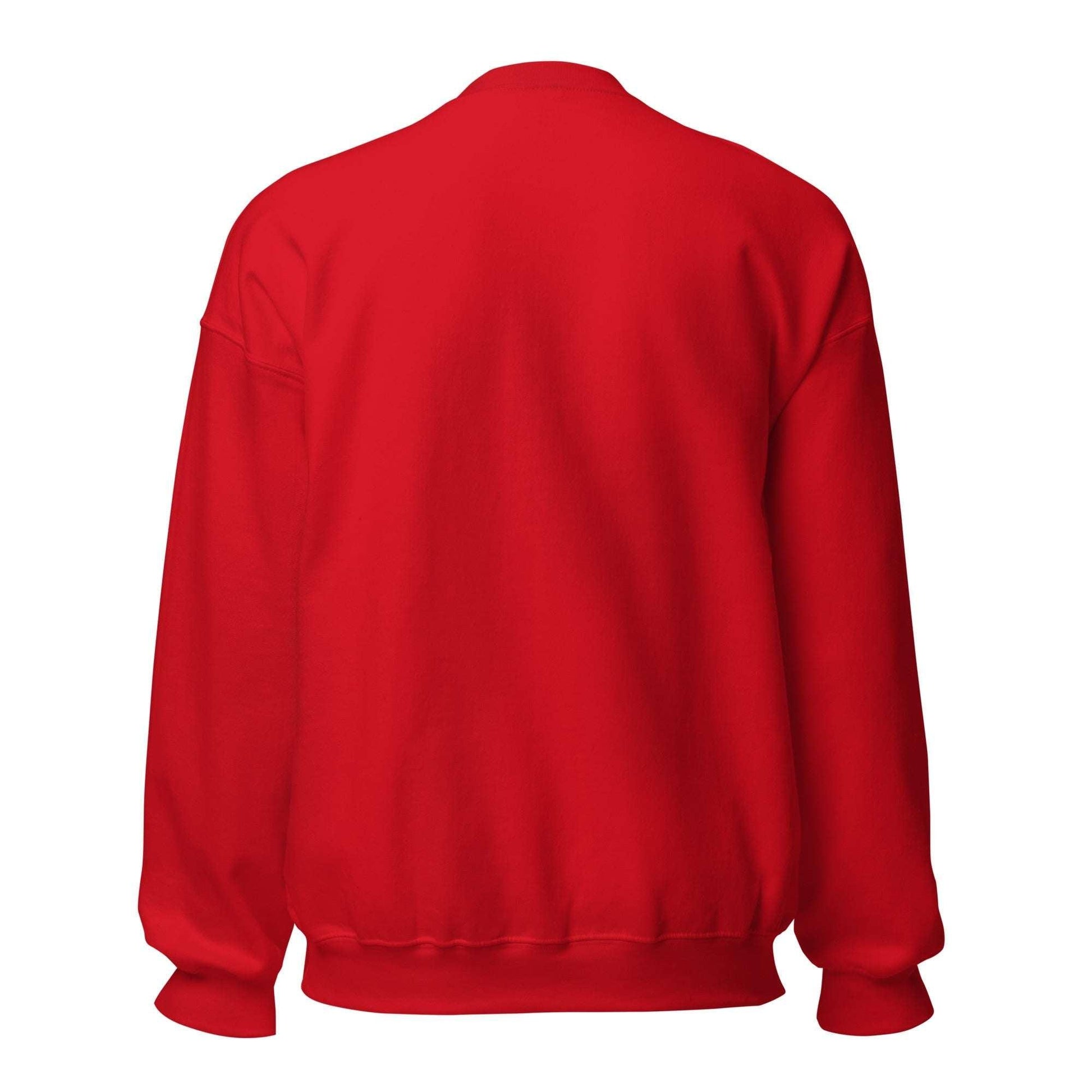 Back view of a red eco-friendly unisex sweatshirt made from sustainable materials