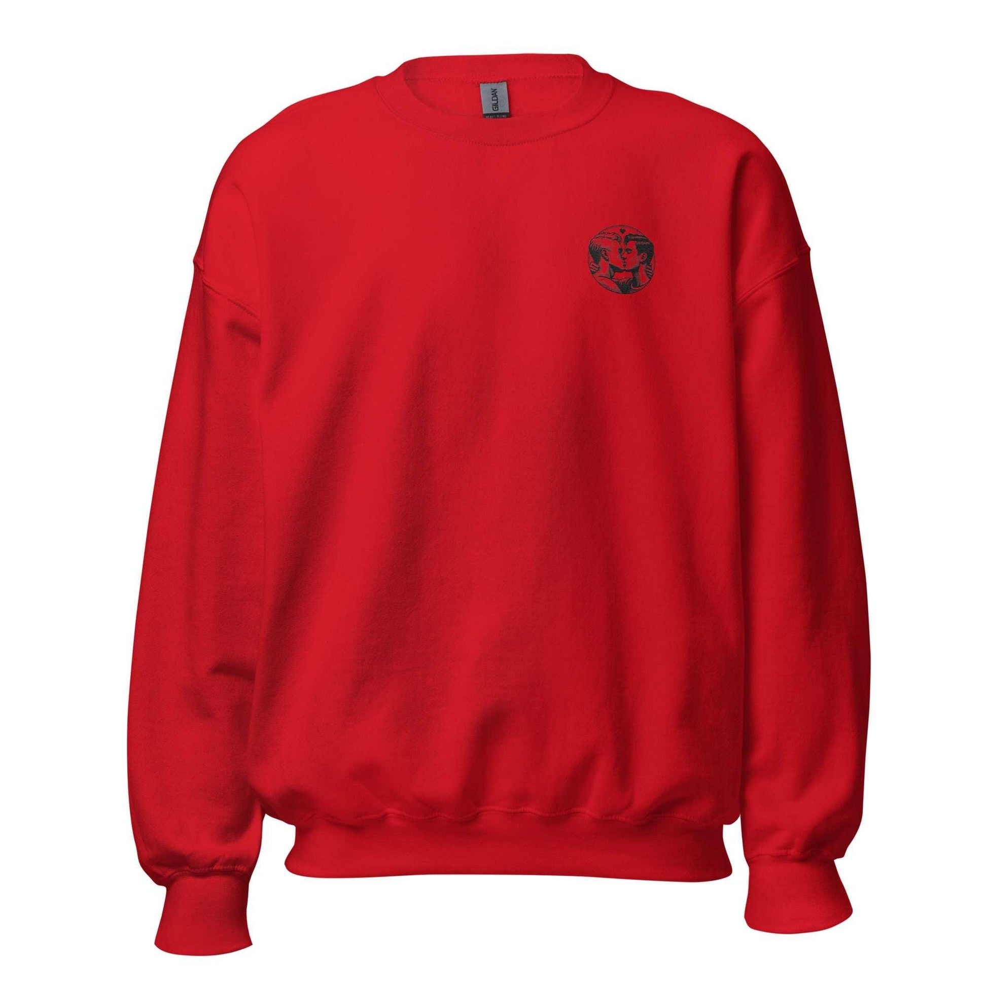 Red Eco-friendly unisex sweatshirt with a minimalist design and ribbed cuffs for comfort