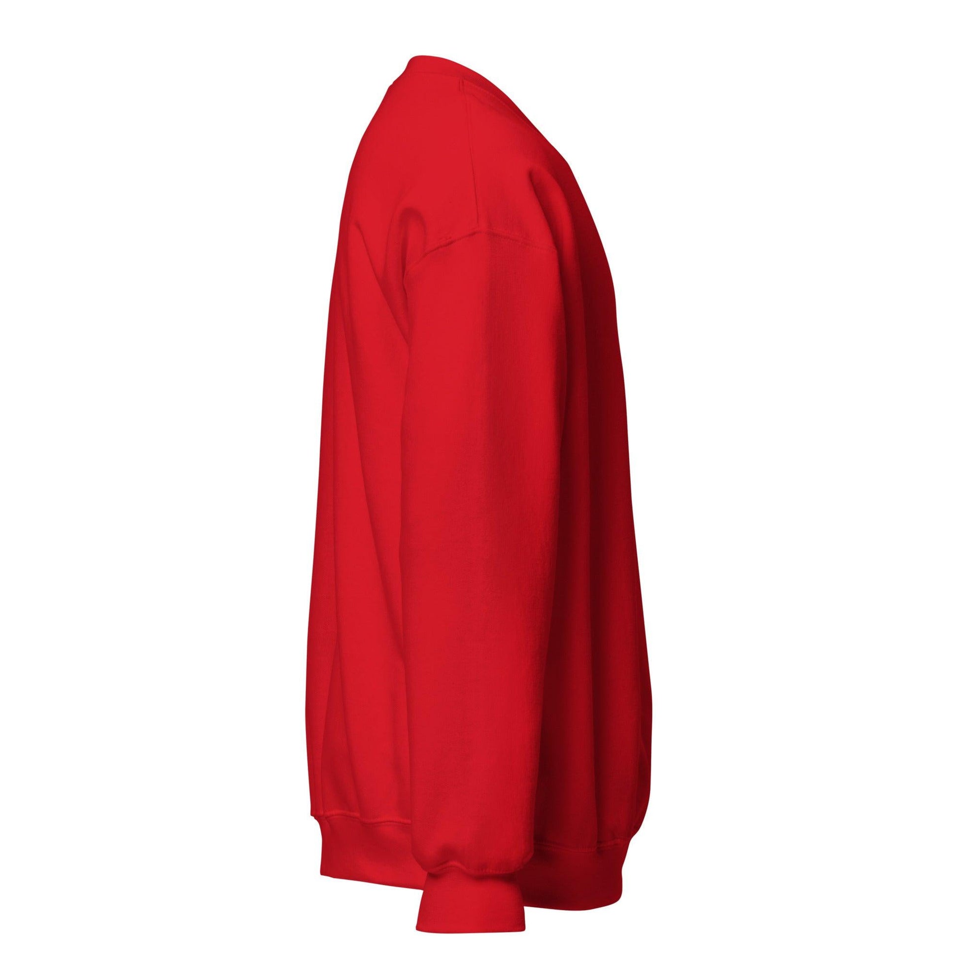 Red Eco-friendly unisex sweatshirt with a classic crew neck and ribbed cuffs for comfort