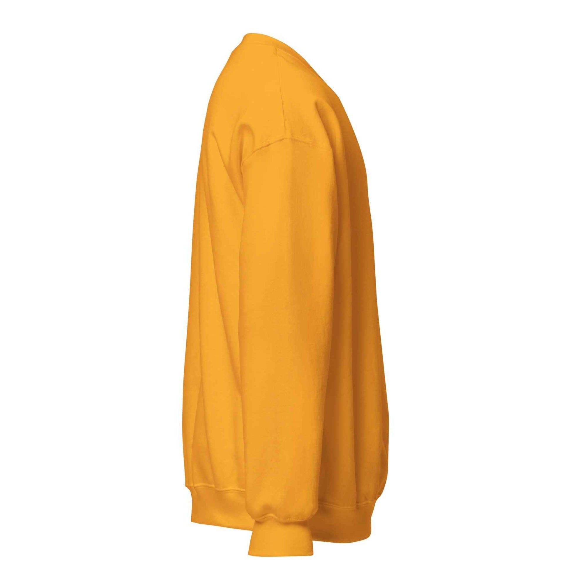 Side view of an eco-friendly unisex sweatshirt in vibrant yellow color for comfortable wear